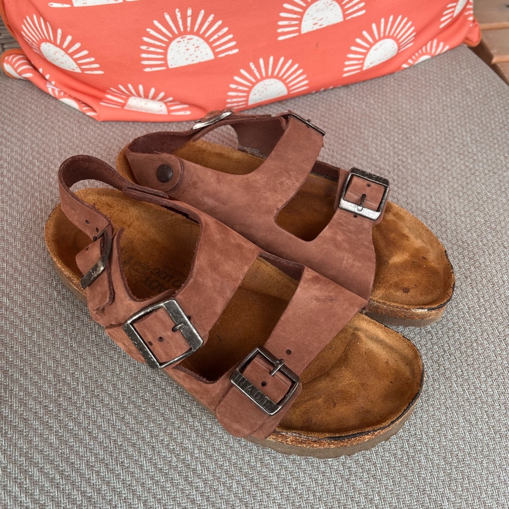 Naot Brown Suede Double-Buckle Sandals